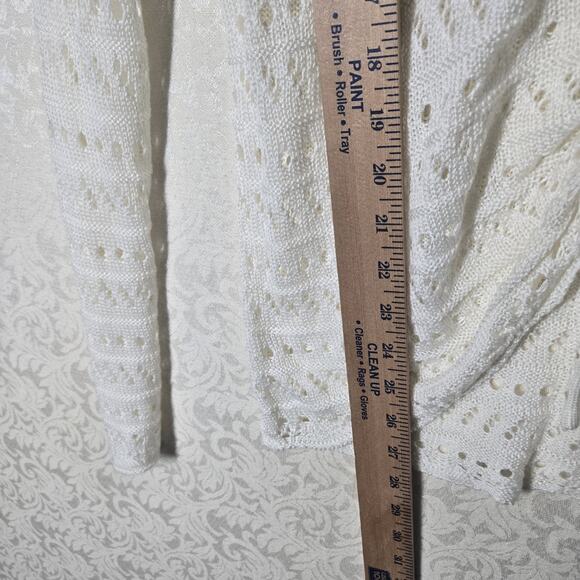 Maurices Open Work Knit Sweater sz L Ivory Blue Ruched Cinch Tie V Neck NEW - Picture 13 of 14